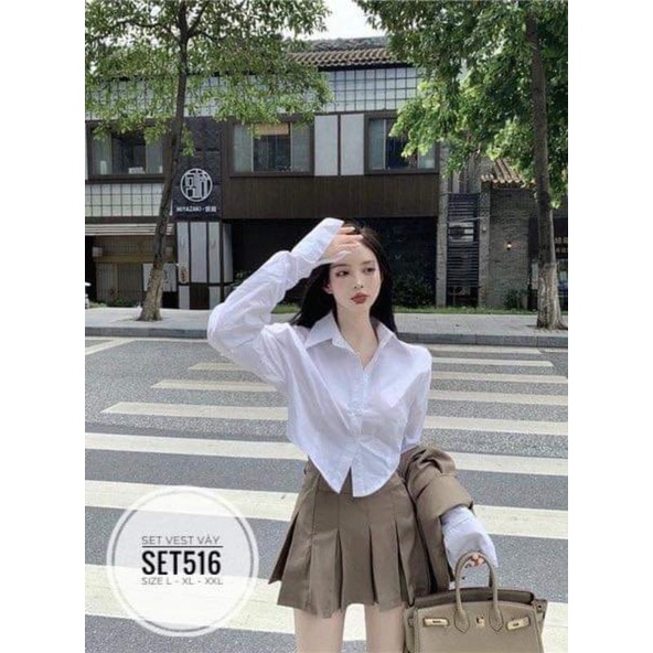 SET VEST ÁO CROPTOP VỚI VÁY 3 MÓN BIGSIZE