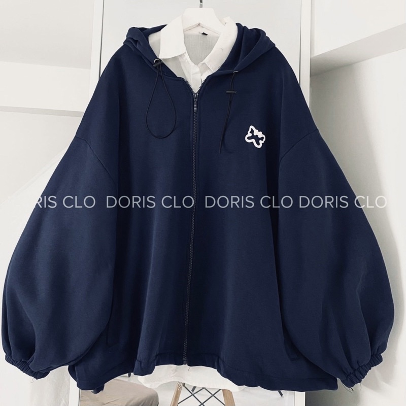 Áo khoác nỉ ngoại tay phồng cánh dơi in hình nón 2 lớp dây kéo unisex ulzang nam nữ