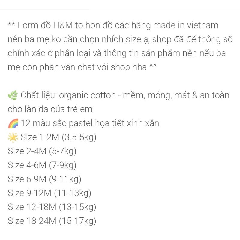 Body Dài Tay Mỏng Organic Cotton H&M HM5 • 1-2M 2-4M 4-6M 6-9M • Choding Home