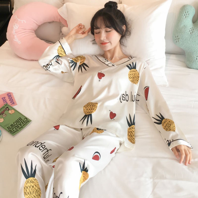 Bộ ngủ nữ ❤️Freeship❤️ Bộ pijama dài tay mặc nhà chất satin cao cấp đẹp Quảng Châu - Đồ mặc nhà