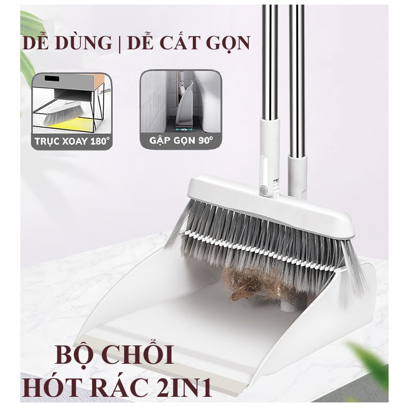 Chổi Quét Nhà, Chổi Thông Minh Xoay 360 Kèm Hót Rác Gấp Gọn Đa Năng