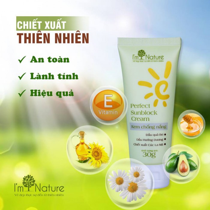 (+Quà) Kem Chống Nắng I'm Nature SPF50/PA+++ Perfect Sunblock Cream 30gr