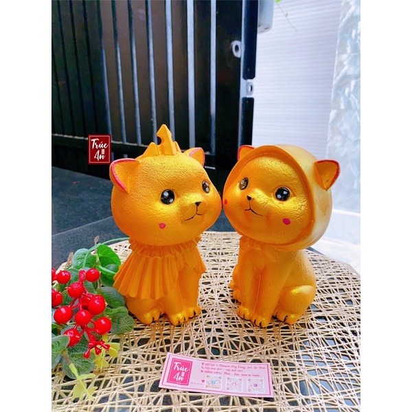 Set quà tặng 2 heo đất thạch cao, mẫu Mèo King &amp; Queen (mèo công chúa), decor sẵn như hình. Hàng có sẵn
