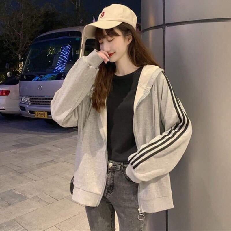 Áo khoác nỉ bông tay sọc dáng siêu rộng HANA125 | BigBuy360 - bigbuy360.vn