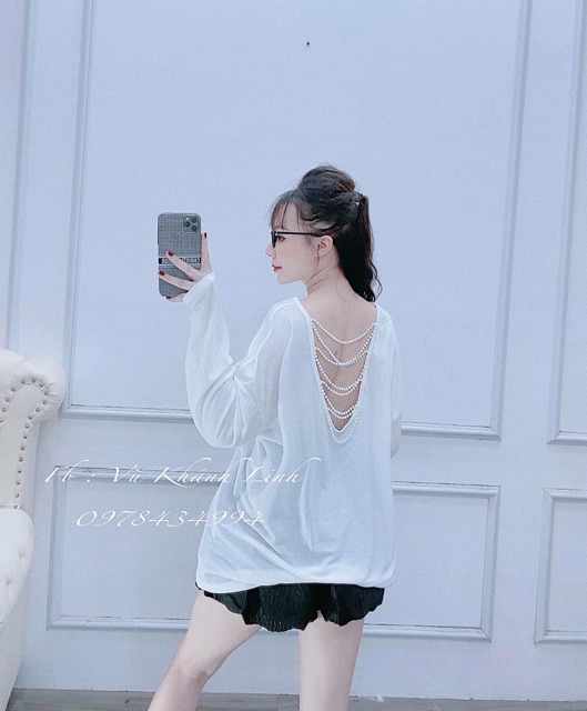 Áo pull giấy dáng thụng kiểu ngọc đan lưng sexy (mỏng)