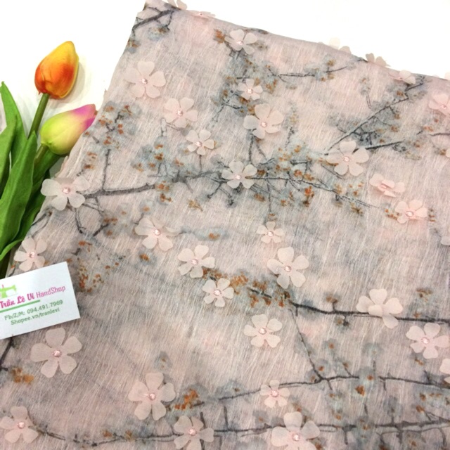 V189🌈 VẢI ORGANZA 3D CAO CẤP HOẠ TIẾT NHẬT BẢN MAY ĐỒ CHO DOLL, OBITSU, DIY, HANDMADE, QUILTING, SCRUNCHIES, DECOR..