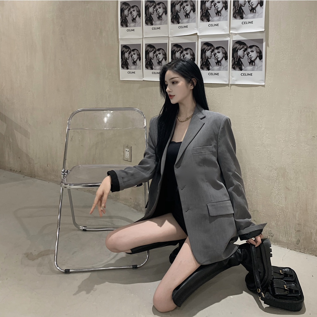Áo blazer màu xám cá tính HAK11 Hỉn Hỉn Store