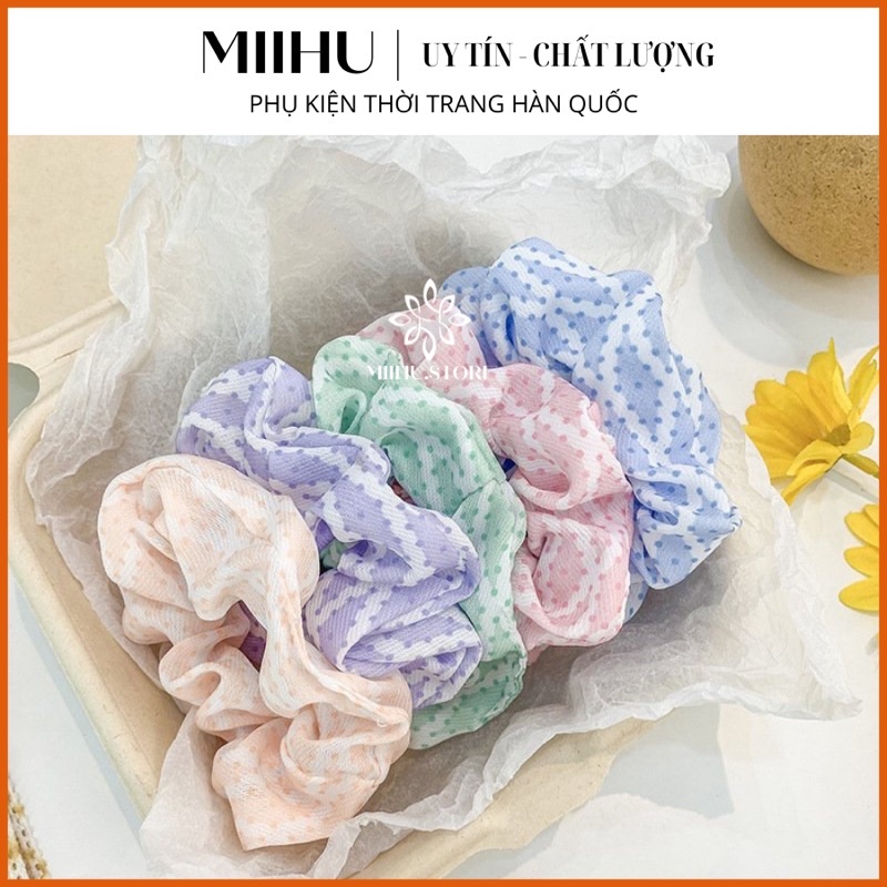 Scrunchies cột tóc buộc tóc tone pastel sọc