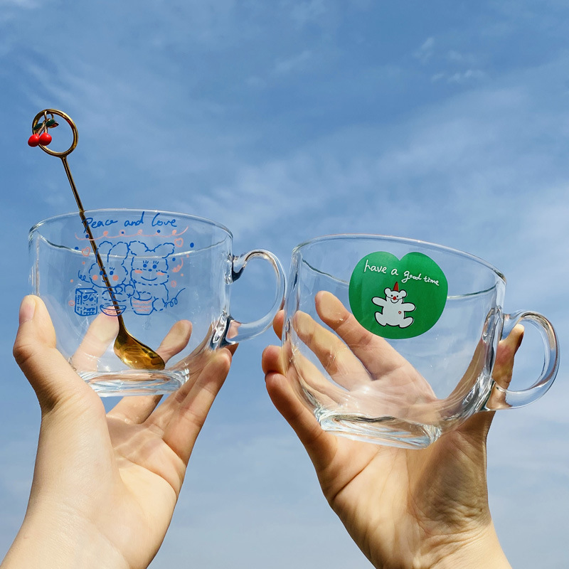 Cốc Thủy Tinh Trong Suốt Có Tay Cầm Đáng Yêu