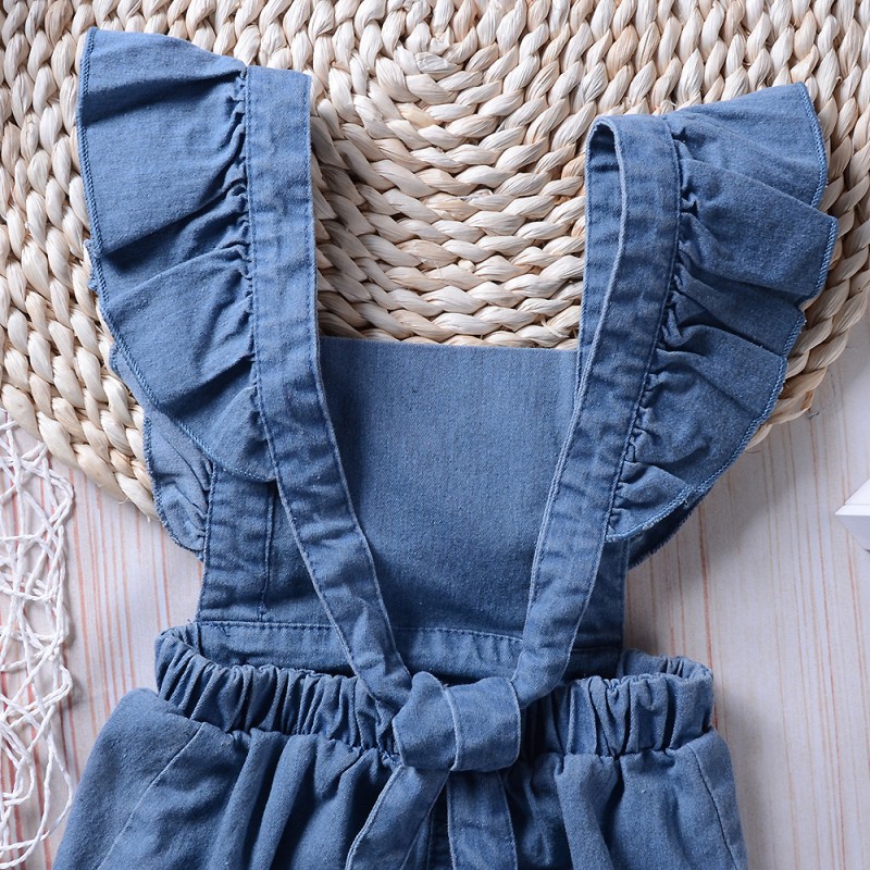 Áo Liền Quần Denim 2 Dây Cho Bé Gái