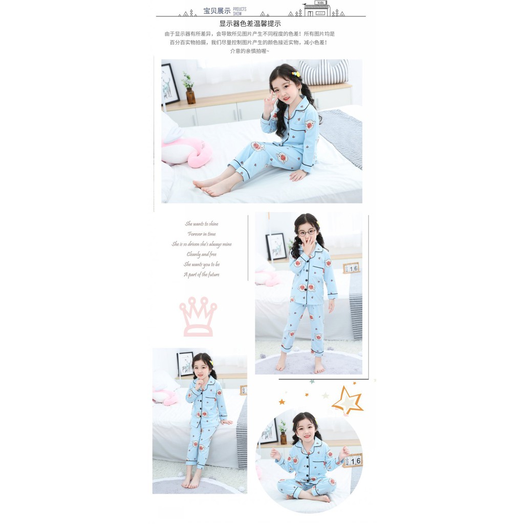 Bộ pijama cotton dài tay + Quần cho bé gái