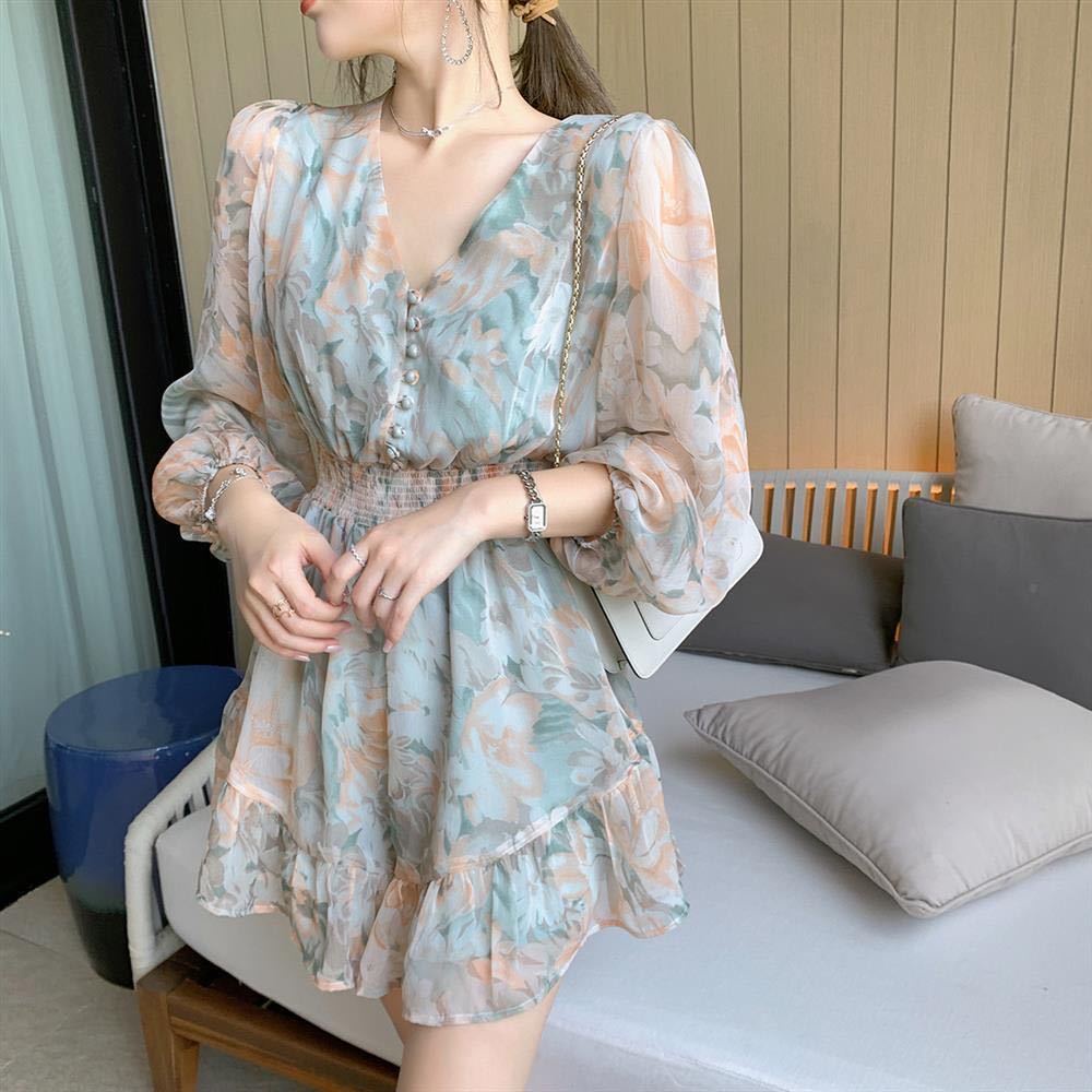 Jumpsuit voan hoa cổ chữ V thời trang mùa hè retro thanh lịch | BigBuy360 - bigbuy360.vn