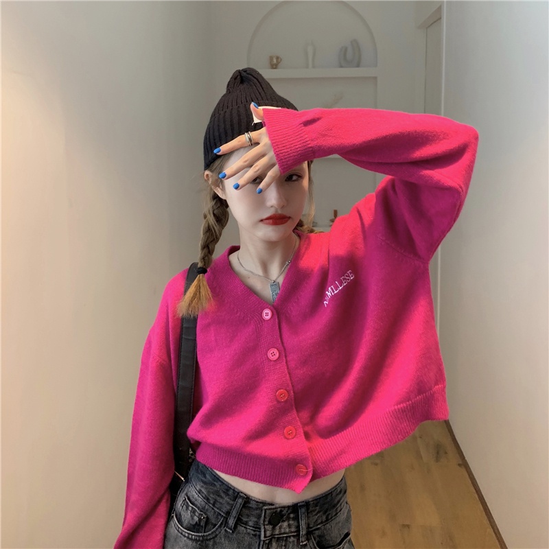 Xiaozhainv Áo Khoác Cardigan Dệt Kim Tay Dài Dáng Rộng In Chữ Kiểu Hàn Quốc Thời Trang Mùa Thu Cho Nữ | BigBuy360 - bigbuy360.vn