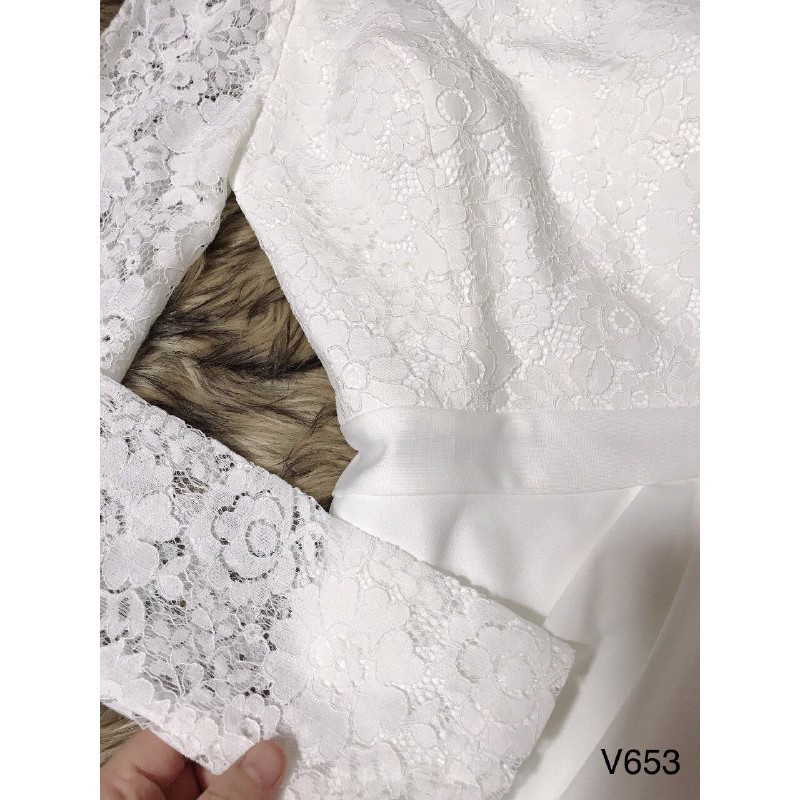 [ xả kho ] MiD Đầm trắng trễ vai tay ren tôn dáng V653 Mie Design kèm ảnh thật