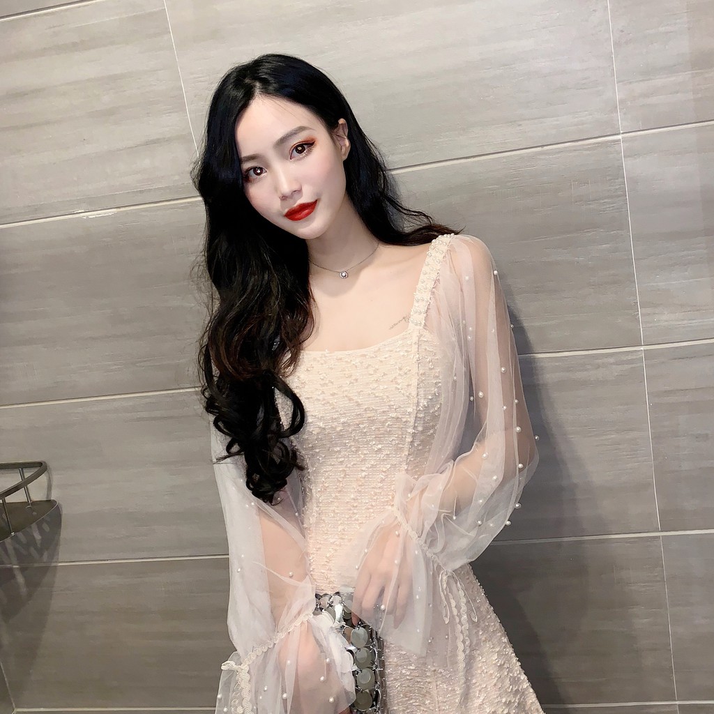 Đầm Tiểu Thư Dự Tiệc Tay Phối Lưới Đính Hạt Ulzzang | BigBuy360 - bigbuy360.vn