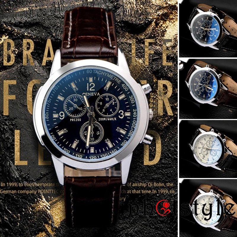 ♪TY★Men's Leather Military Business Sports Quartz Wrist Watch