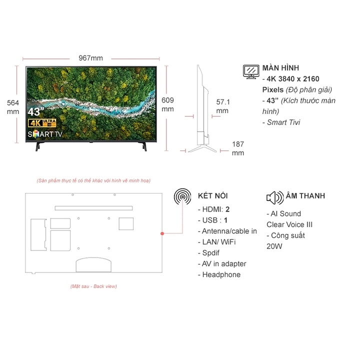 43UP7720PTC MIỄN PHÍ CÔNG LẮP ĐẶT Smart Tivi LG 4K 43 Inch 43UP7720PTC ThinQ AI