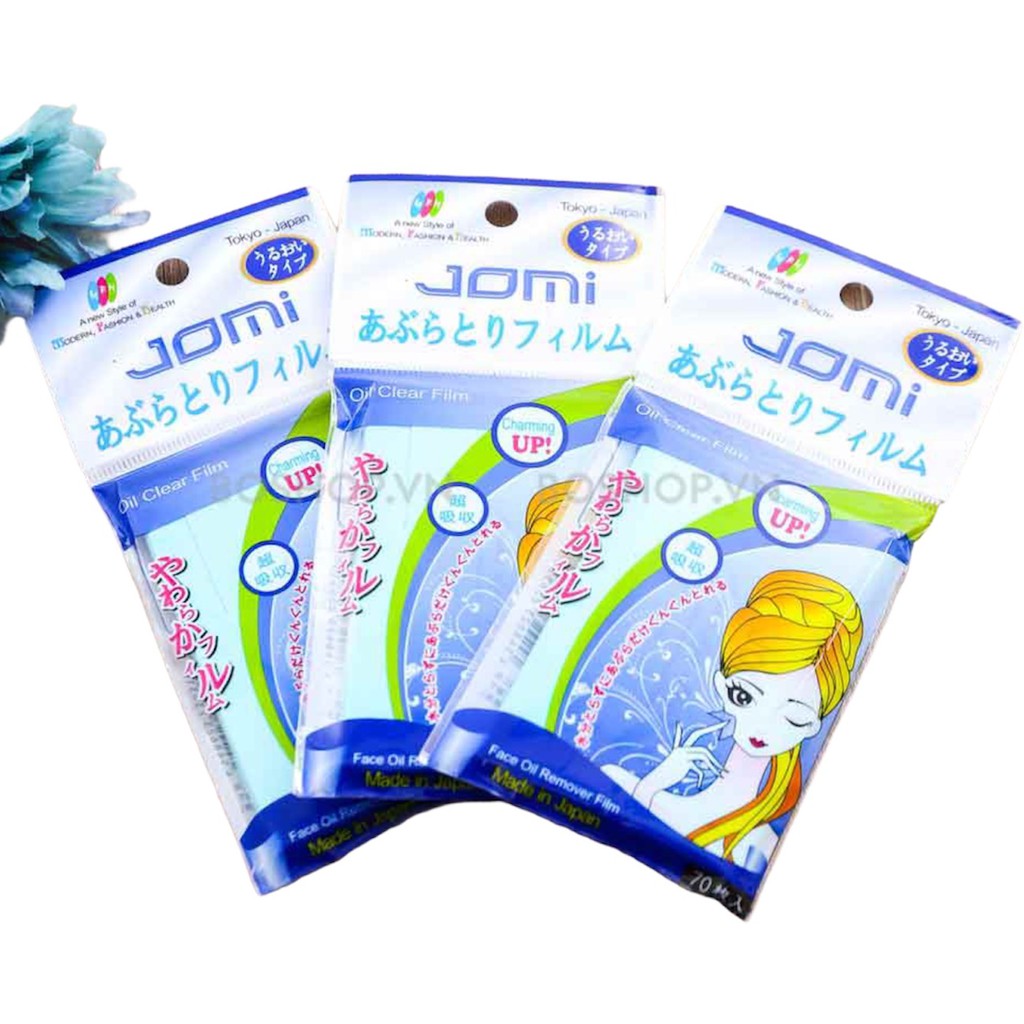 Giấy thấm dầu Jomi Oil Clear Film Nhật Bản, giúp thấm sạch dầu nhờn, hút sạch bụi bẩn, làm thông thoáng da, 70 tờ