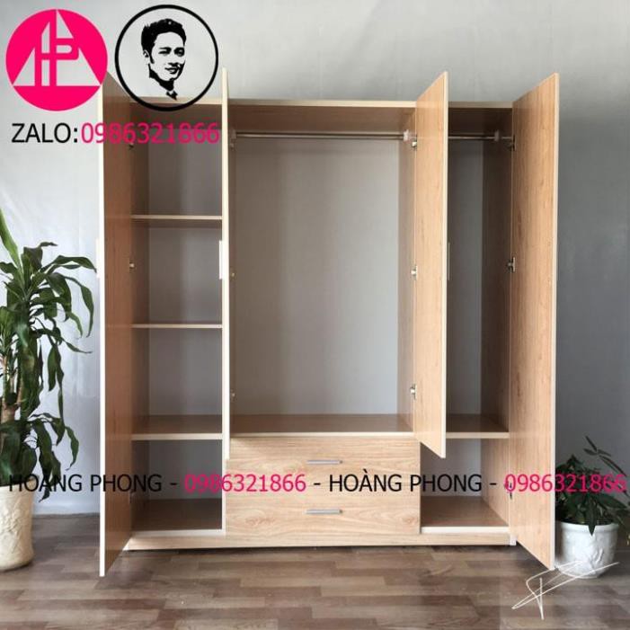 Tủ quần áo 4 cánh mãu gỗ xoan đào - Tủ nhựa đài loan cao cấp (1m62 x 1m85) Miễn phí vận chuyển Bảo hành 2 năm tại nhà