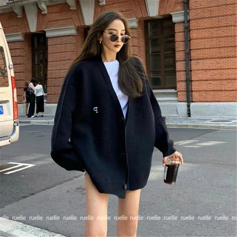 Áo Khoác Cardigan Dệt Kim Dáng Rộng In Chữ Thời Trang Mới Cho Nữ