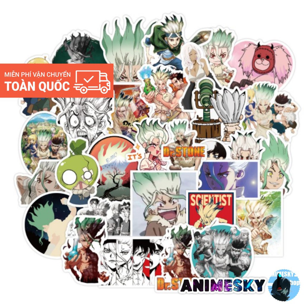 Combo 100 sticker Anime Dr.Stone - Tiến Sĩ Đá không thấm nước dán laptop, vali, mũ bảo hiểm,..