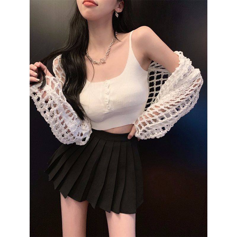 NUZIRO Áo khoác cardigan dệt kim tay dài/ Áo kiểu hai dây  che nắng thời trang dành cho nữ
