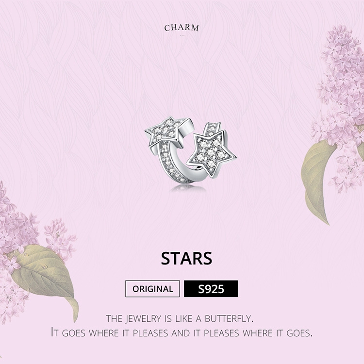 Hạt xỏ trang sức Bamoer bằng bạc thật đính đá zirconia sang trọng dùng làm vòng tay