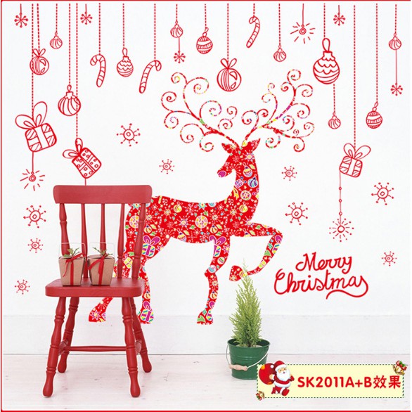 Decal trang trí Giang sinh Bộ Ghép Rèm phụ kiện Nai Đỏ sắc màu A.H