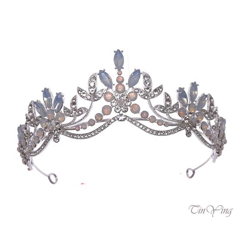 GETNOIVAS Vương Miện Đội Đầu Đính Đá Màu Trắng Đen Phong Cách Cổ Điển Cho Cô Dâu