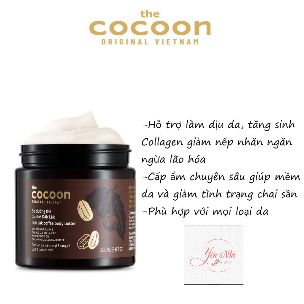 [CHÍNH HÃNG] Bơ dưỡng thể Cocoon, Dưỡng thể cà phê Cocoon, Bơ dưỡng thể cà phê Đắk Lắk Cocoon 200ml