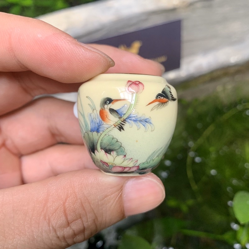 Cóng chim Khuyên/Khoen vẽ tay - CHIM HOA dáng Chum