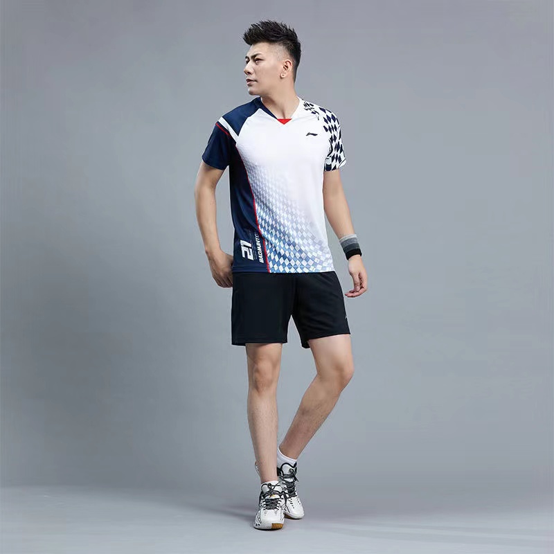 Li Ning Áo Thun Thể Thao Tay Ngắn Nhanh Khô Cho Nam Nữ Chơi Cầu Lông tennis Bàn Tay Ngắn