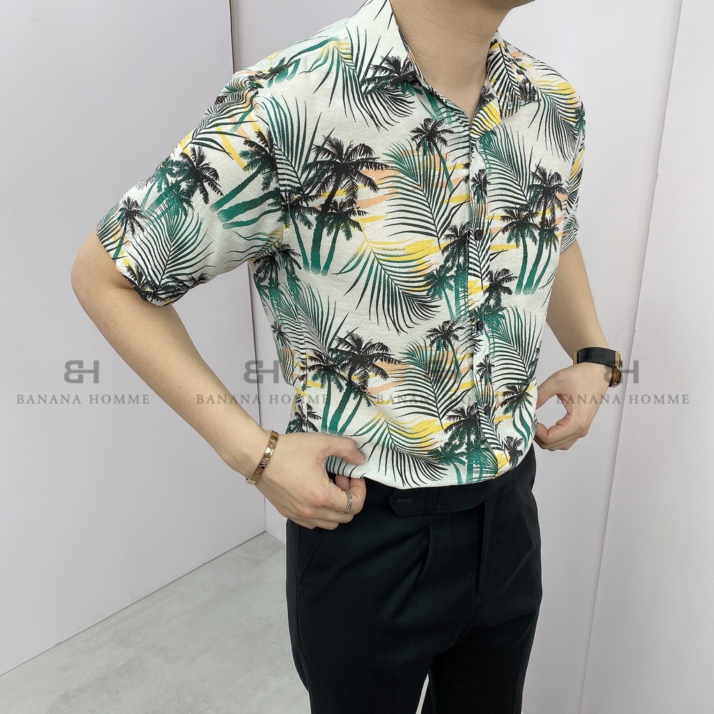 Áo Sơ Mi Nam Cổ Vest Hoạ Tiết Palm Cộc Tay BANANA HOMME Chất vải Linen thoáng mát, ít nhăn Cao Cấp, Trẻ trung 2021 | BigBuy360 - bigbuy360.vn