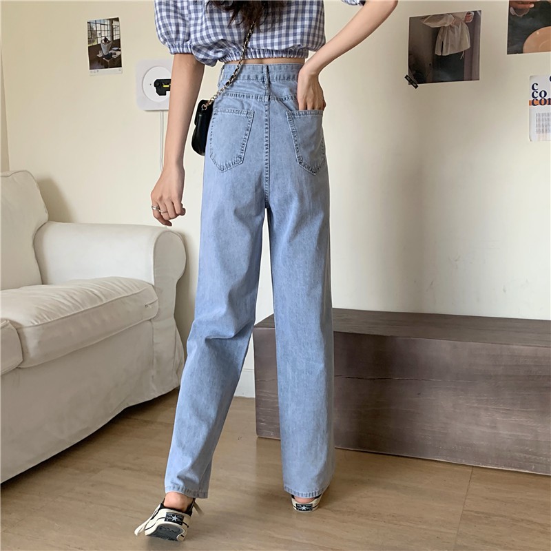 [SẴN] Quần jeans nữ ống rộng xanh nhạt Ulzzang Quảng Châu QDJ51
