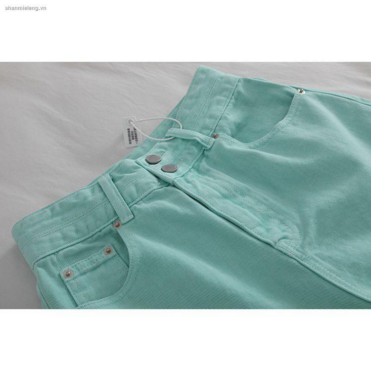 Quần ngắn denim lưng cao ống rộng phong cách Hàn Quốc thời trang mùa hè mới dành cho nữ 2021