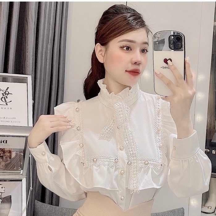 Áo sơ mi kiểu công sở G289 kiểu bèo đính cúc rất sang, phong cách tiểu thư, sang chảnh chất vải đẹp - Hàng mới về