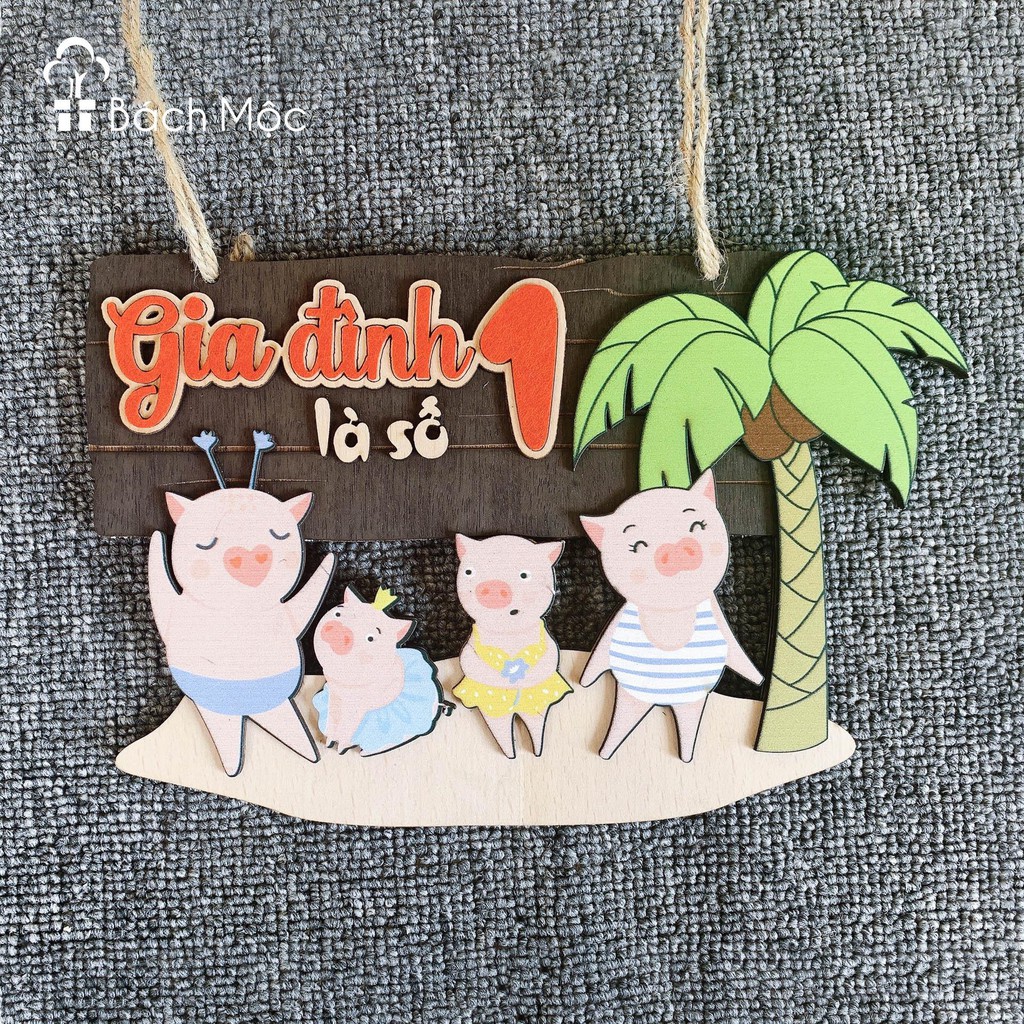 Bảng gỗ trang trí gia đình 4 người