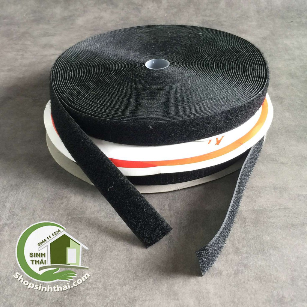Miếng dán vải 2 mặt dán giày, túi xách - dính gai dán Xé, Băng gai dính, khóa nhám gai khổ rộng 2cm - màu đen
