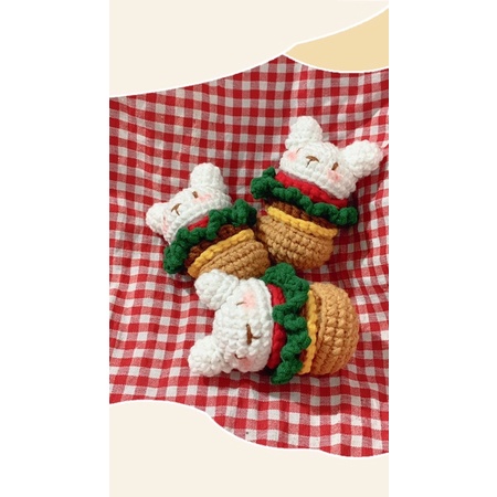 Móc khoá hamburger len handmade