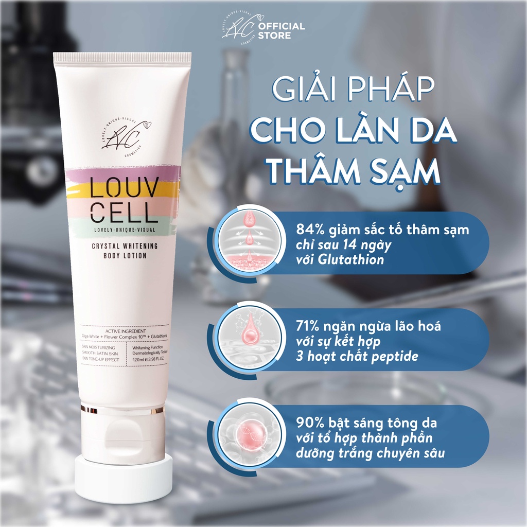 Kem Dưỡng Trắng Da Body Louvcell Crystal Whitening Body Lotion 120ml. Kem dưỡng ẩm trắng da  toàn thân Louv cell