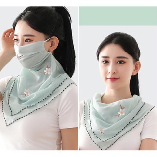 KHẨU TRANG KÈM KHĂN VOAN CHOÀNG CỔ MÀU XANH HỒNG NGỌC - HỒNG CAM. PHỤ KIỆN THỜI TRANG SIÊU XINH - HOT TREND MÙA HÈ