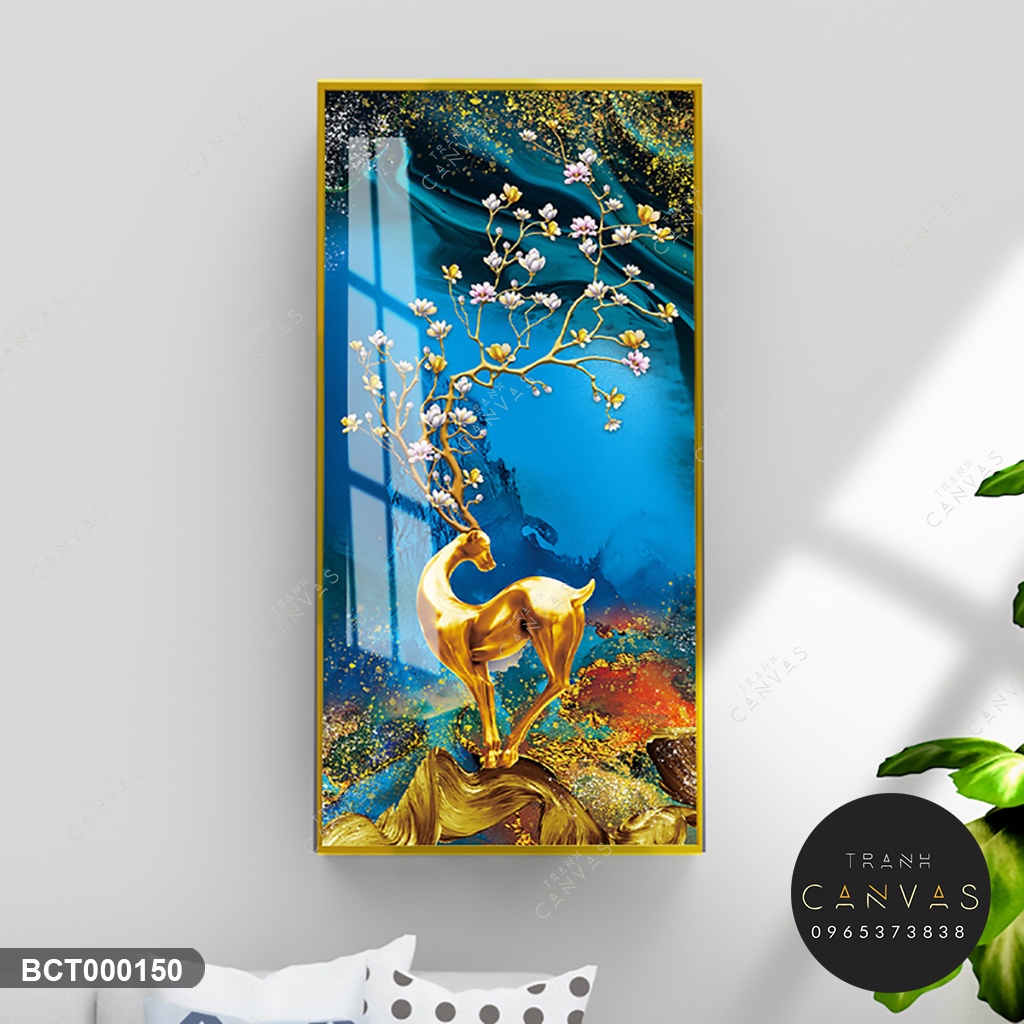 Tranh Canvas Hươu Tài Lộc khổ dọc