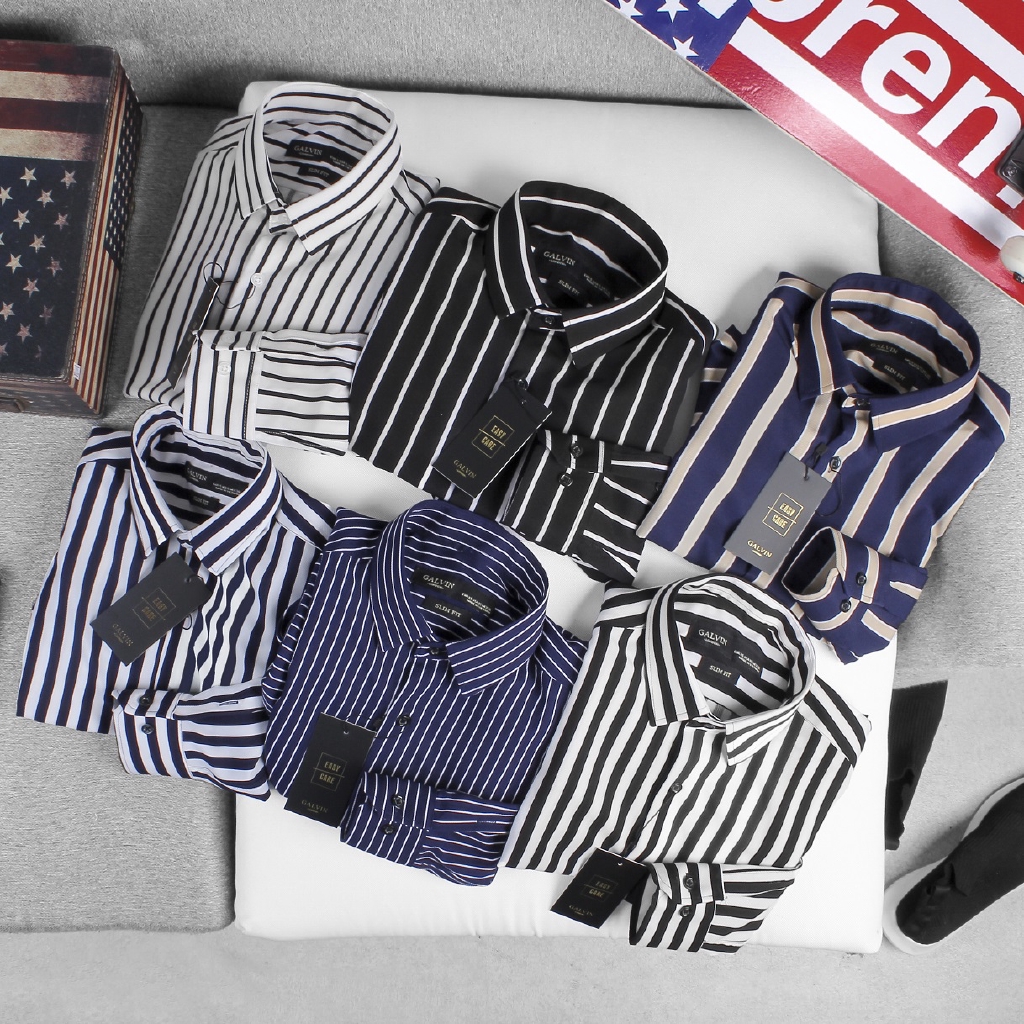 Sơ mi nam Galvin cotton kẻ dọc 6 màu , áo sơ mi công sở co giãn - Leo Vatino | BigBuy360 - bigbuy360.vn