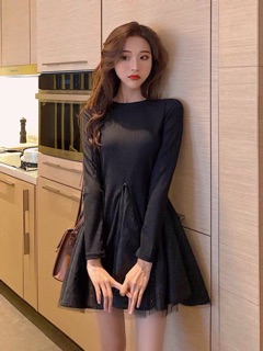 ODER- Váy len xoè phối vải kim tuyến có ảnh thật