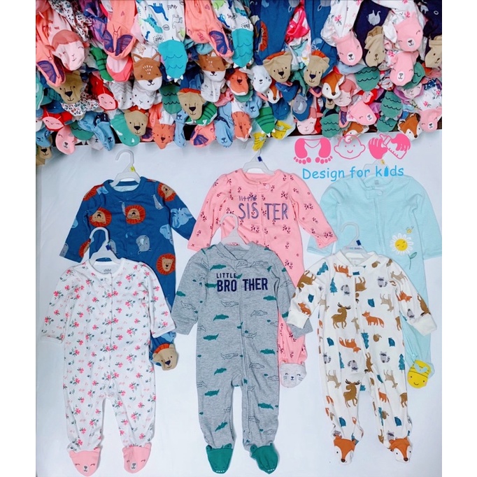 Sleepsuit body dài tay liền tất - vớ hình con vật xinh yêu cho bé trai và bé gái