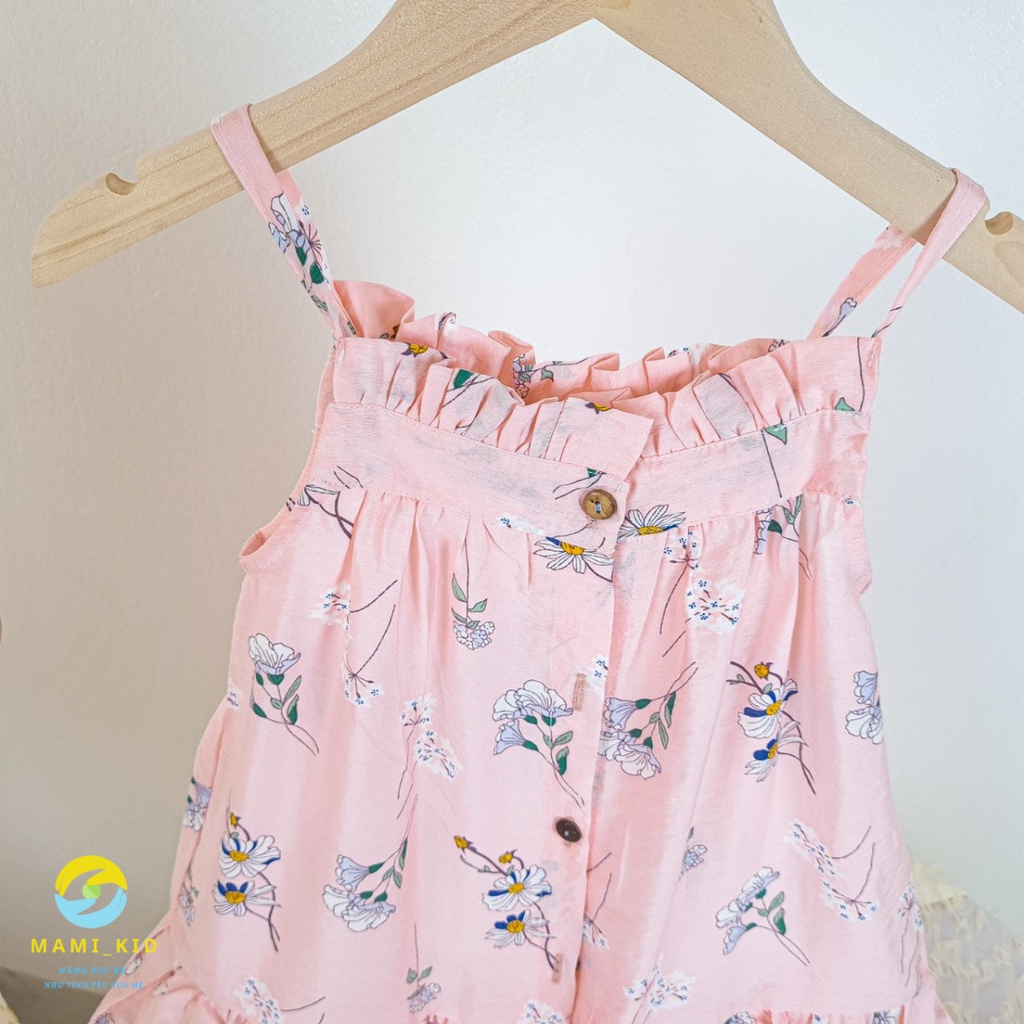 Váy Bé Gái Hai Dây Hoa Nhí, Váy Trẻ Em vải đũi Mát, thiết kế bèo xinh, họa tiết hoa nhí đáng yêu Shop Mamikid
