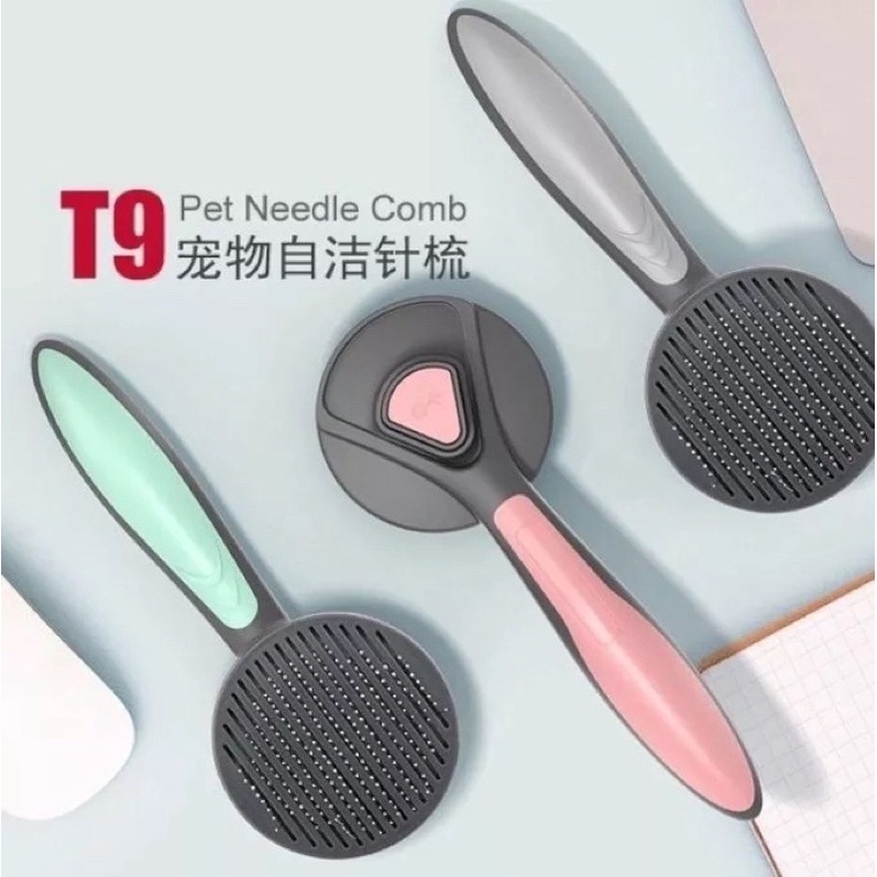 PAKEWAY T9 Lược chải lông chó mèo cao cấp 2022 3 màu siêu đẹp - cải tiến nút bấm lấy lông thừa dễ dàng