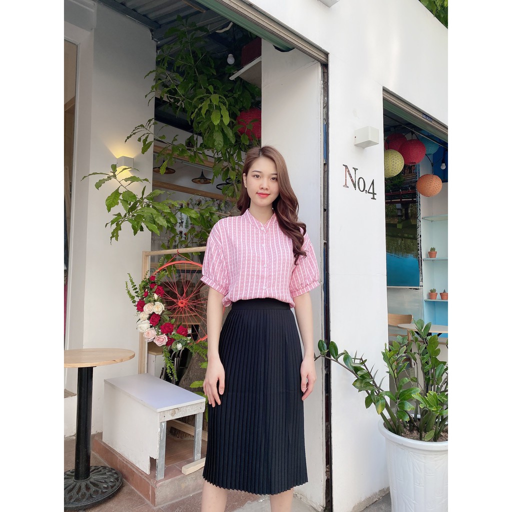 Áo sơ mi nữ kiểu 💖Xuu Design💖Áo kiểu nữ cổ tàu tay ngắn chất liệu Chiffon cao cấp -Hàng thiết kế TK20.89