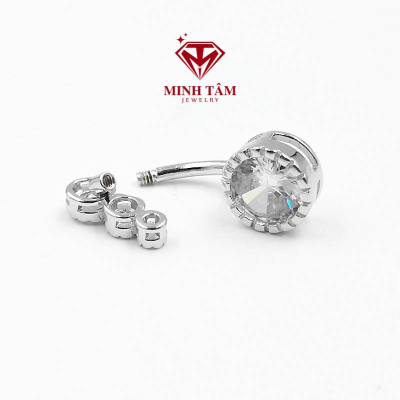 Khuyên đeo rốn bạc S925 nhập khẩu cao cấp, Khuyên rốn tròn nạm đá- Minh Tâm Jewelry