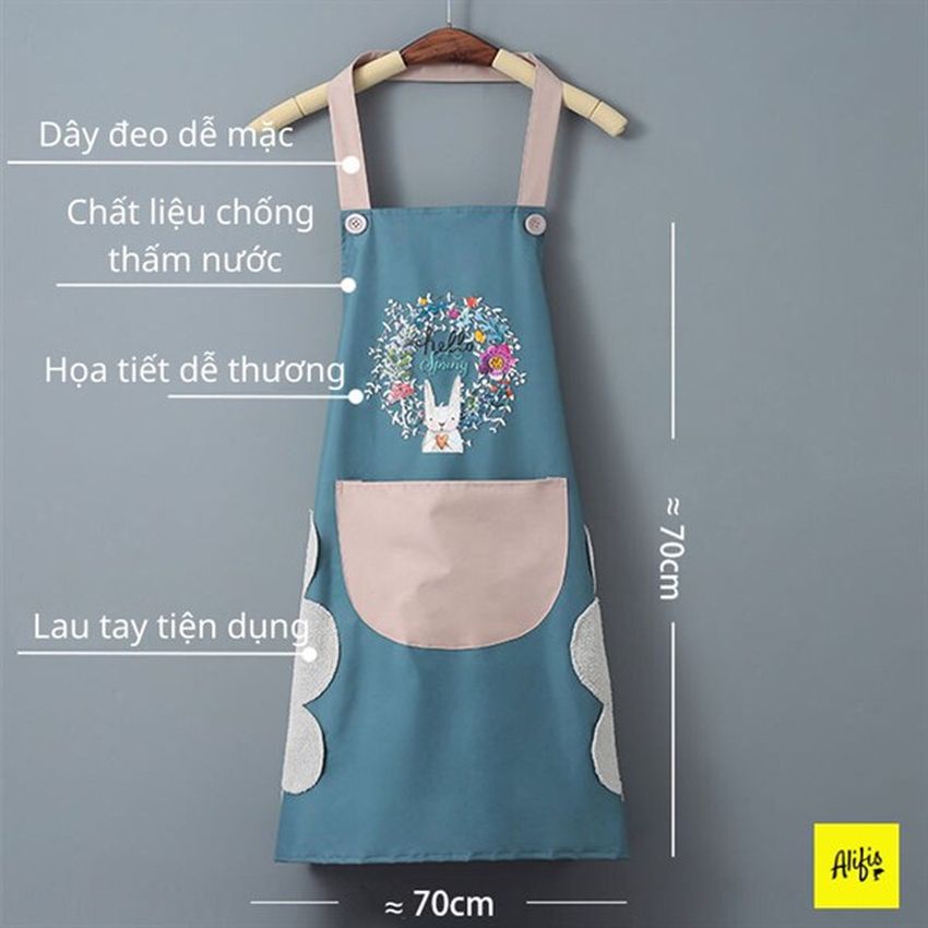 Tạp Dề Nấu Ăn Chống Thấm Nước Vải Cotton Cao Cấp Tạp Dề Pha Chế Họa Tiết Thỏ Kiêm Chỗ Lau Tay Tiện Lợi Kotic_shop